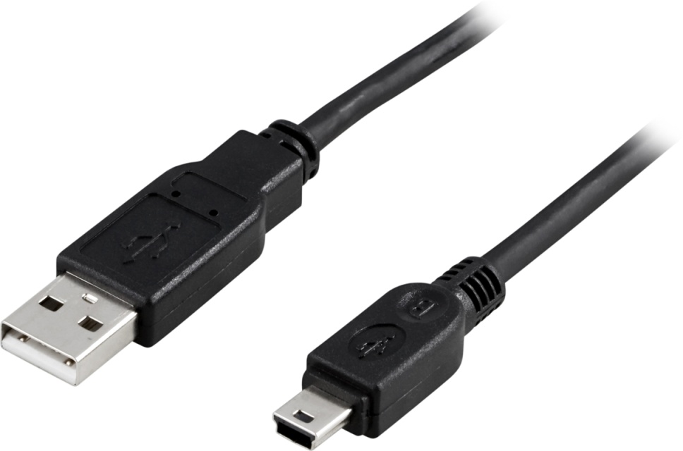DELTACO USB 2.0 kabel Type A Han - Type Mini B Han 1m, sort