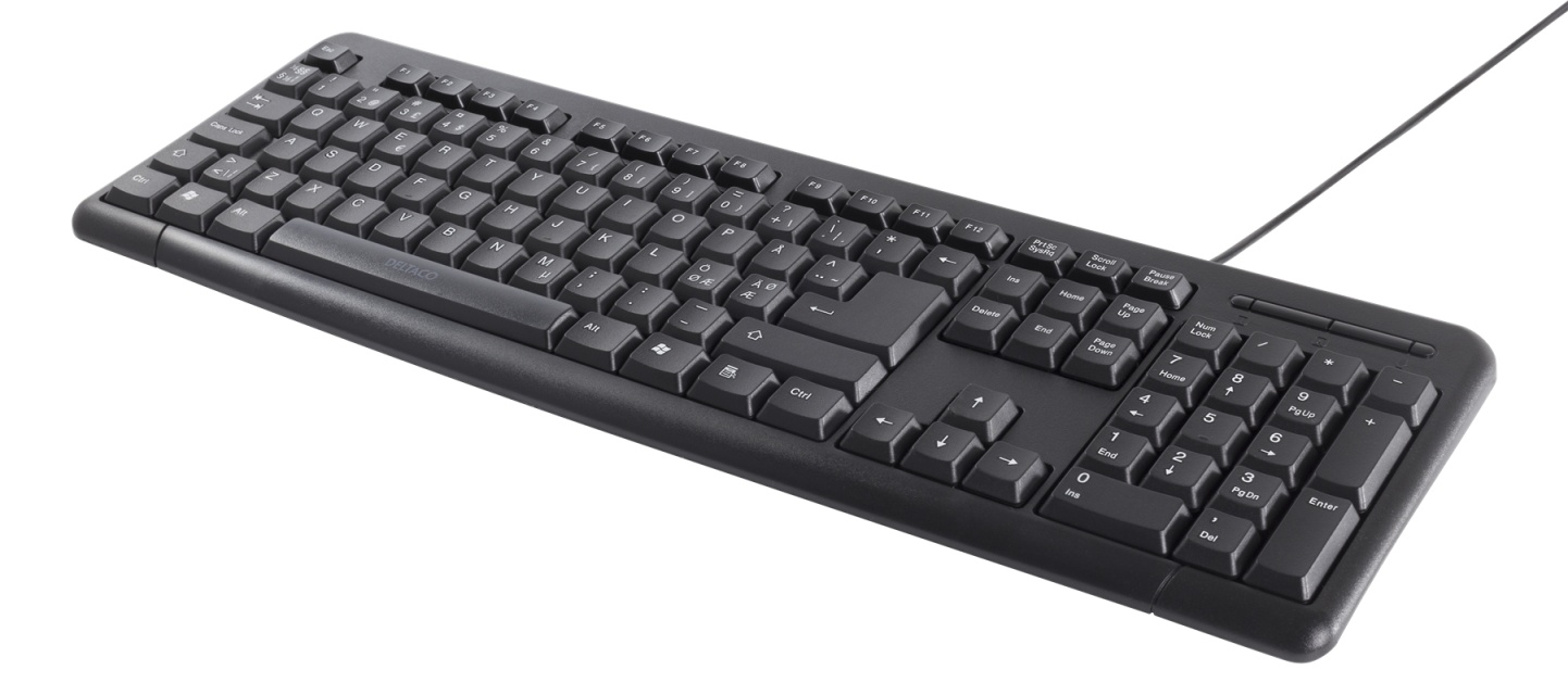 DELTACO tastatur, nordisk layout, USB, sort