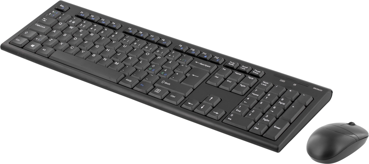 DELTACO trådløst tastatur og mus, USB nano modtagere, 10m, nordisk,