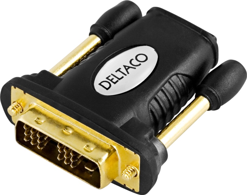 DELTACO HDMI-adapter, HDMI 19-pin hun til DVI-D Single Link han, guldp