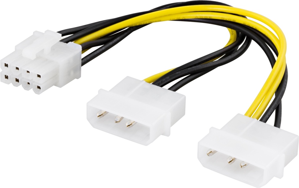 DELTACO Adapterkabel, 2xMolex 4-pin til 8-pin PCI-Express, 30 cm