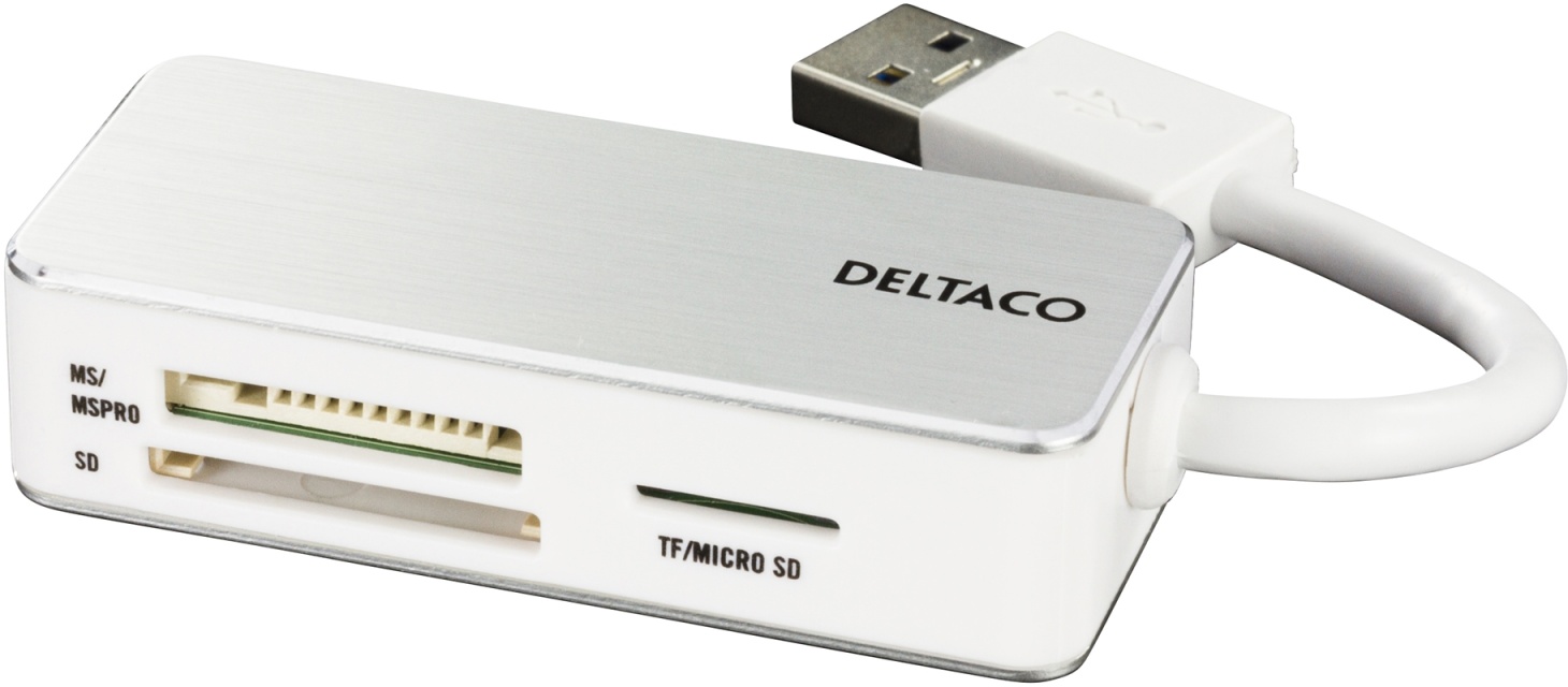 DELTACO USB 3.0 kortlæser, 3 rum, understøtter SDHC, Micro-SD, TF, M