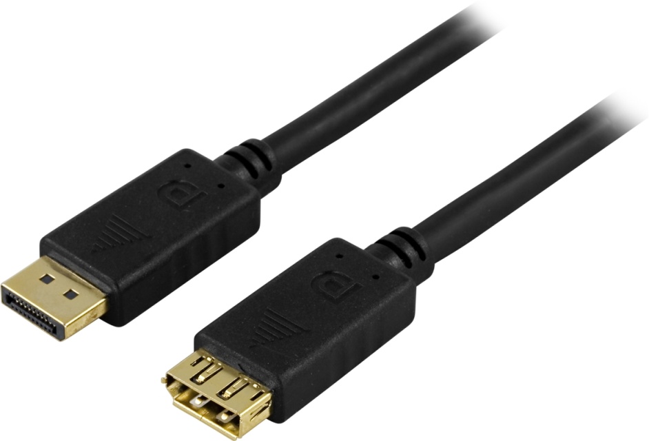 DELTACO Displayport forlængerkabel, 20-pin han - hun, <b>1m</b>