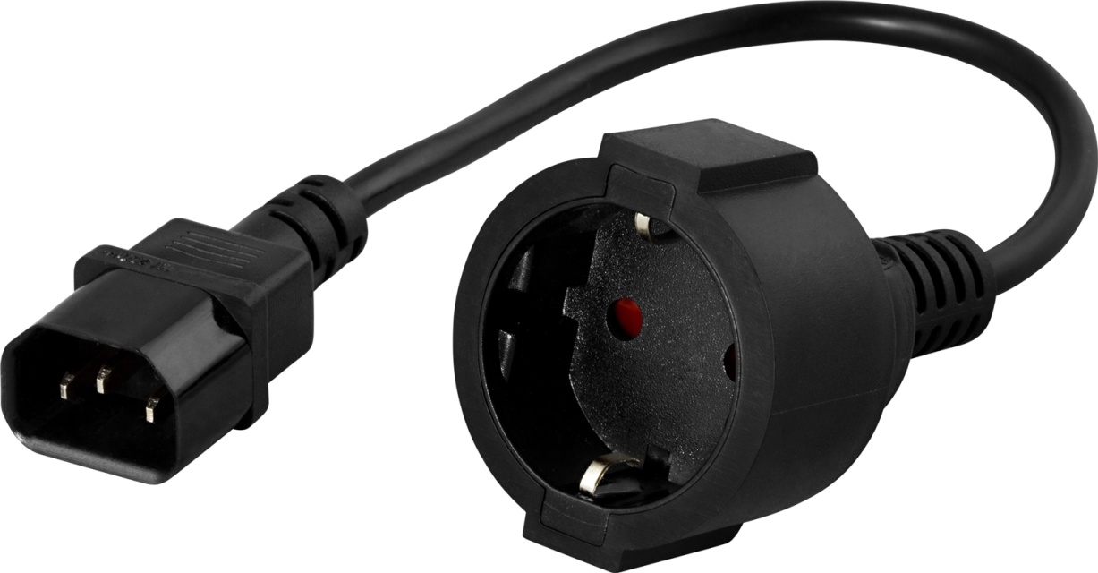 DELTACO apparatadapter, IEC C14 han til CEE 7/4 (Schuko) hun, 0,2m