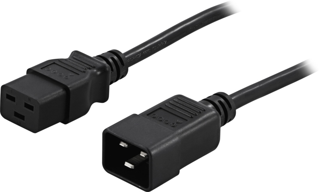 DELTACO jordet apparat-/forlængerkabel, <b>ret IEC 60320  C19</b> til
