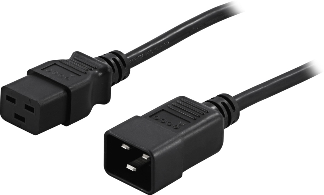 DELTACO jordet apparat-/forlængerkabel, <b>ret IEC 60320  C19</b> til