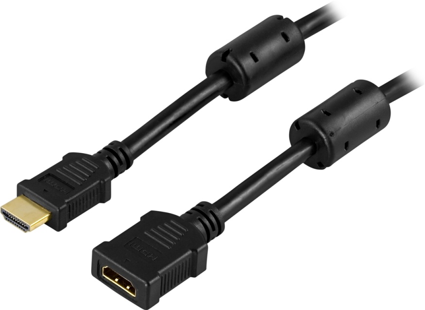 DELTACO HDMI 1.3 forlængerkabel,  HDMI Type A han - hun, 2m, sort
