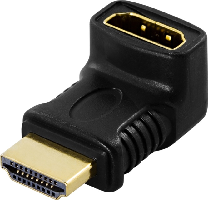 DELTACO HDMI-adapter, 19-pin han til hun, vinklet, guldpletteret stik