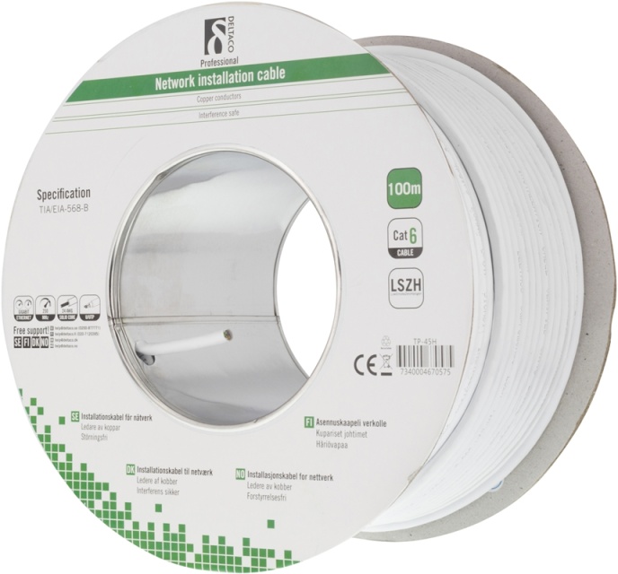 DELTACO UTP installationskabel, Cat6, LSZH, 100m, hvid