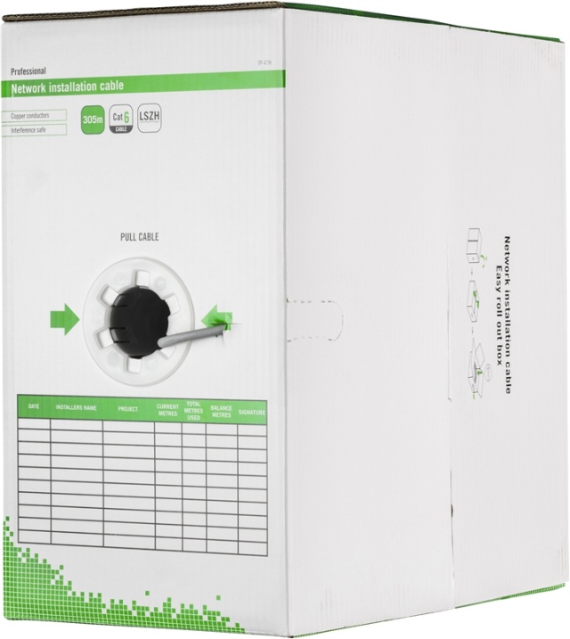 DELTACO U/UTP installationskabel, LSZH (Low Smoke Zero Halogen), Cat6,