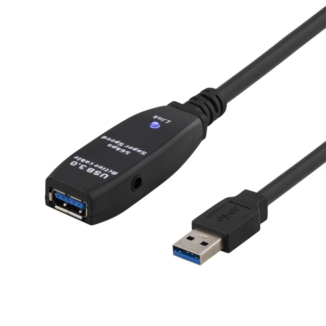 DELTACO PRIME aktiv USB 3.0-forlængerkabel, Type A han-hun,3m,sort