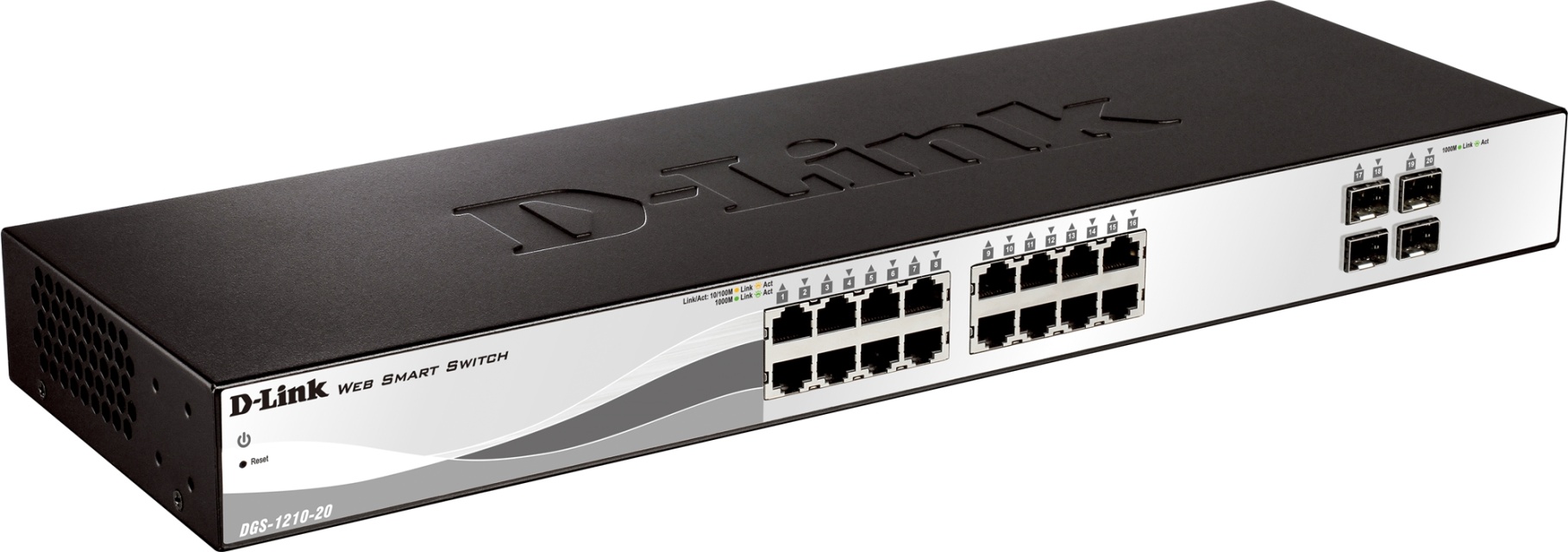 D-Link netværksswitch, Layer 2, 10/100/1000Mbps, 16xRJ45, 4xSFP, meta