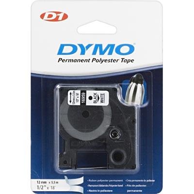 DYMO D1, markeringstape i nylon, 12 mm, sort tekst på hvid tape, 5,5