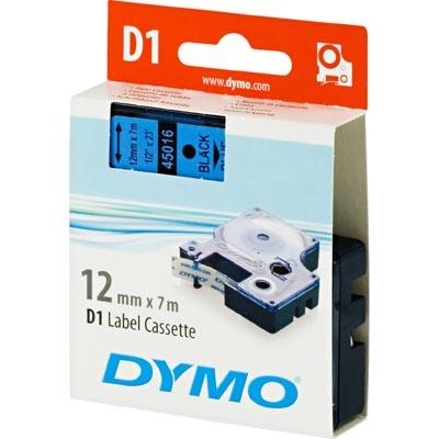 DYMO D1, markeringstape, 12mm, sort tekst på blå tape, 7m - 45016