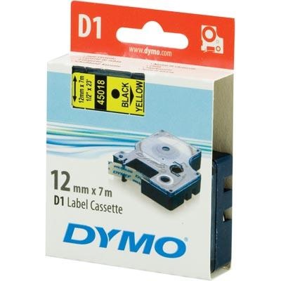 DYMO D1, markeringstape, 12 mm, sort tekst på gul tape, 7 m