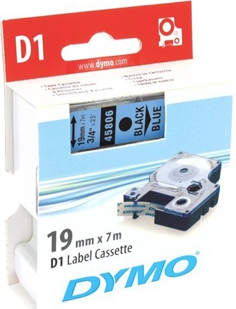 DYMO D1, markeringstape, 19mm, sort tekst på blå tape, 7m - 45806
