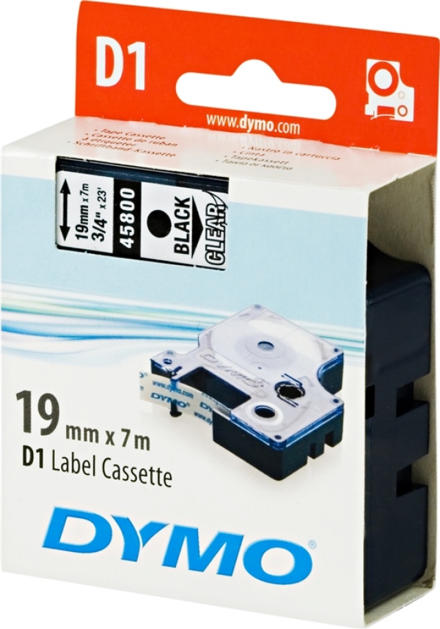 DYMO Farvetape S0720820 45800 19mm Sort på Transparent