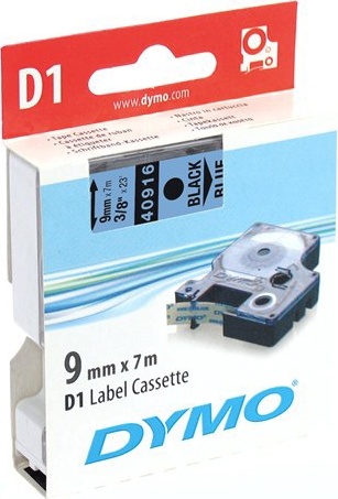 DYMO D1, markeringstape, 9mm, sort tekst på blåt tape, 7m - 40916
