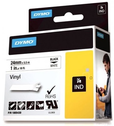 DYMO Rhino Professional, mærkbar permanent vinyltape, 24mm, sort teks