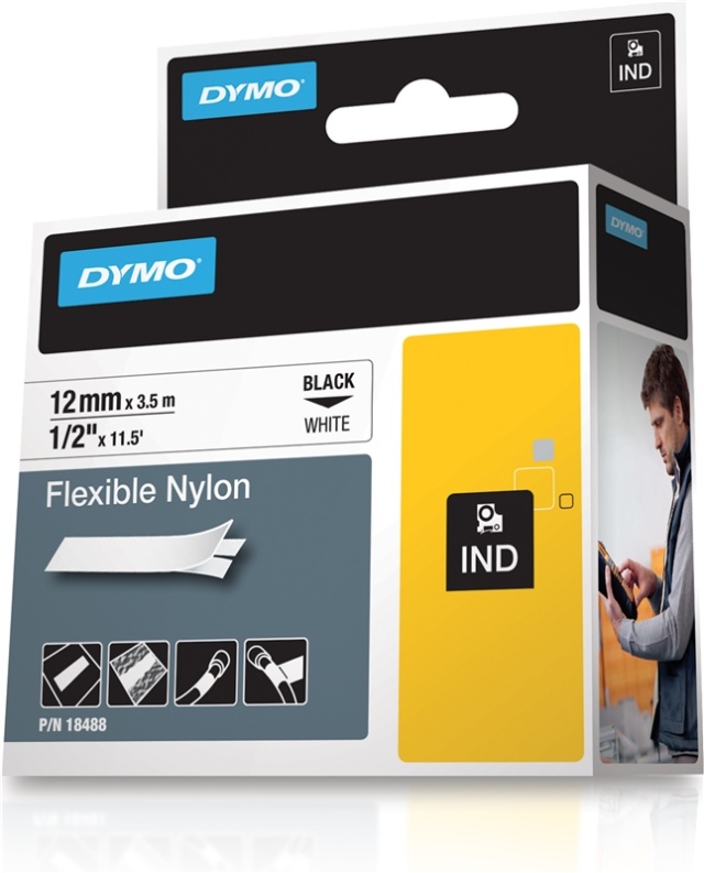 DYMO Rhino Professional, mærkbar fleksibel nylontape, 12 mm, sort tek