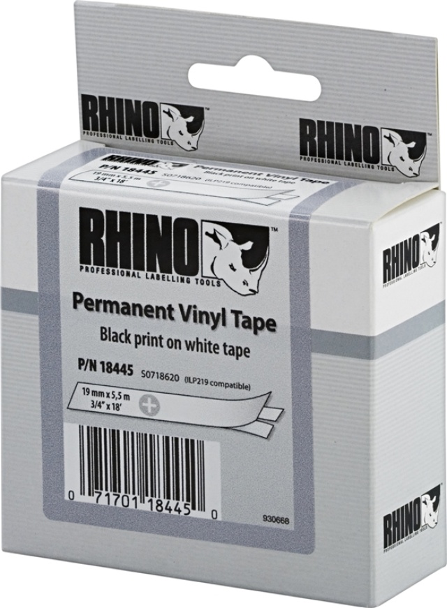 DYMO RhinoPRO, permanent markeringsvinyltape, 19 mm, sort tekst på hv
