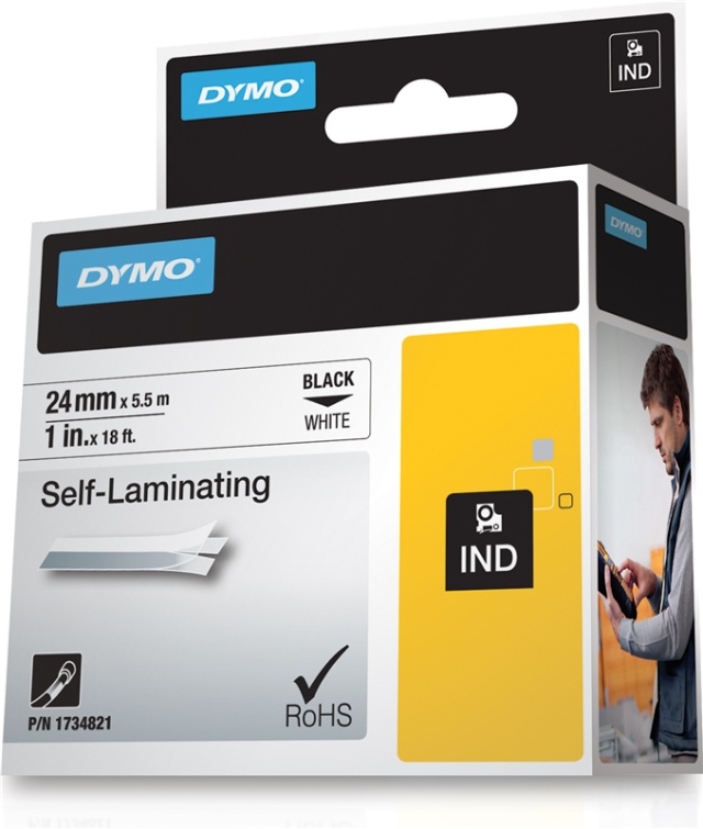 DYMO Rhino Professional, selvlaminerende vinyltape, 24mm, sort tekst p