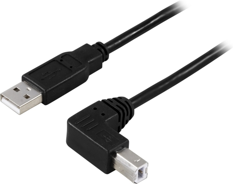 DELTACO USB 2.0 kabel Type A han - Vinklet Type B han 1 m, sort