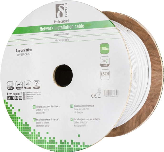 DELTACO S/FTP installationskabel Cat7,  LSZH, 100m, hvid