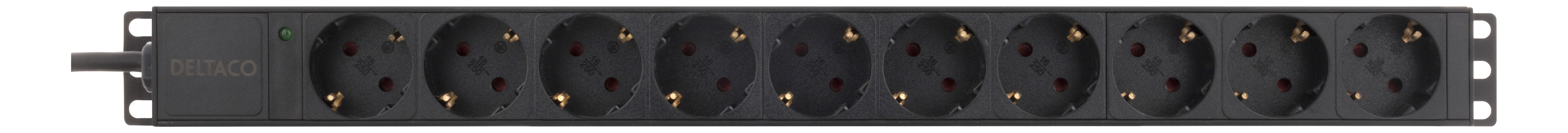 DELTACO strømskinne med 10xCEE 7/4 udtag 7/7, 0,501m 1U,3m sor