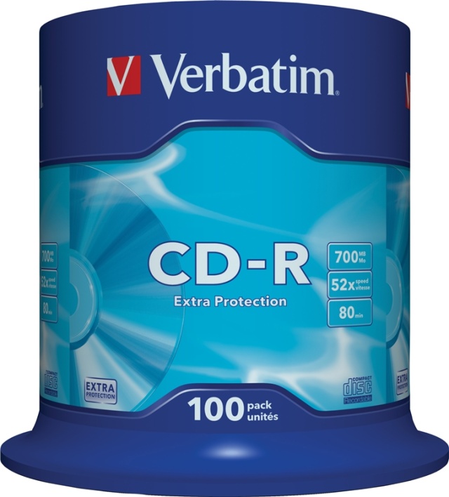 Verbatim CD-R, 52x, 700 MB/80 min, 100-pak spindel, Extra protection