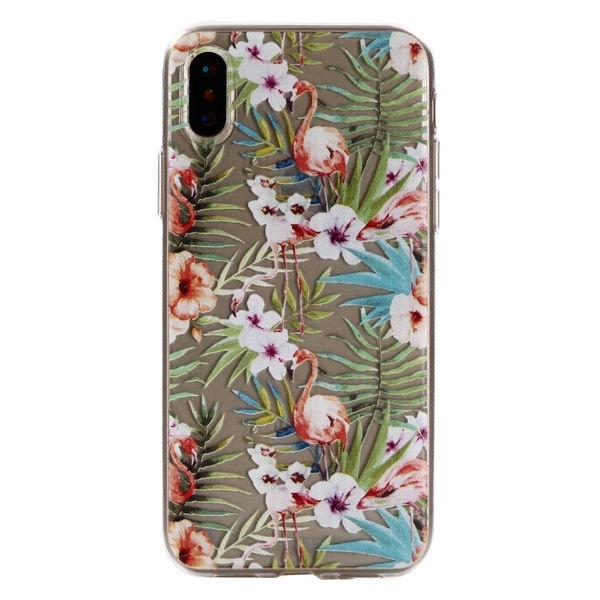 Blødt TPU cover til iPhone X/XS, Flamingo, Plants