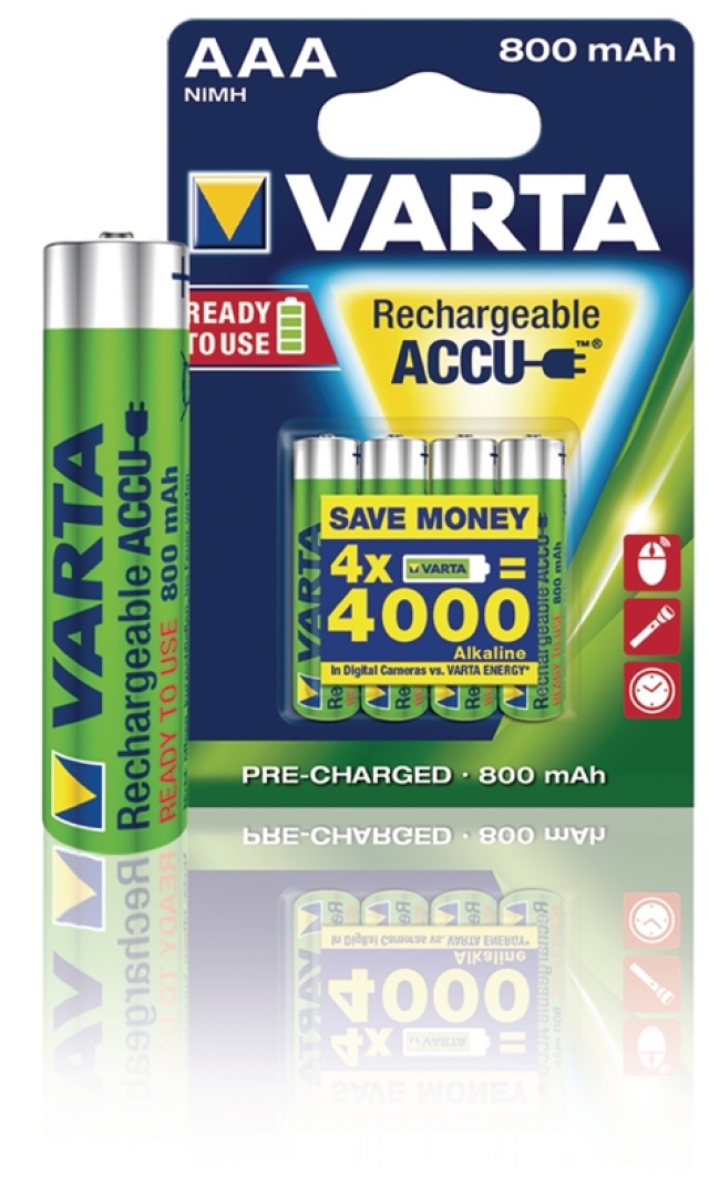 Varta Genopladelige Ni-MH Batteri AAA | 1.2 V DC | 800 mAh | Forudladet | 4-Blister kort