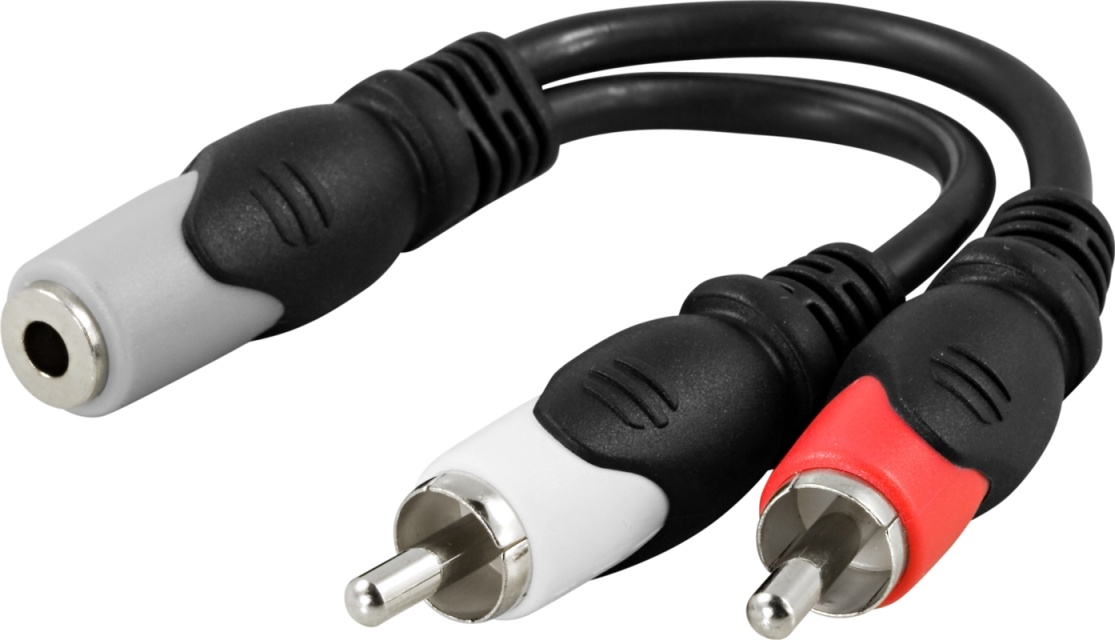 DELTACO multimedie-adapter 3,5mm hun til 2xRCA han, 10cm
