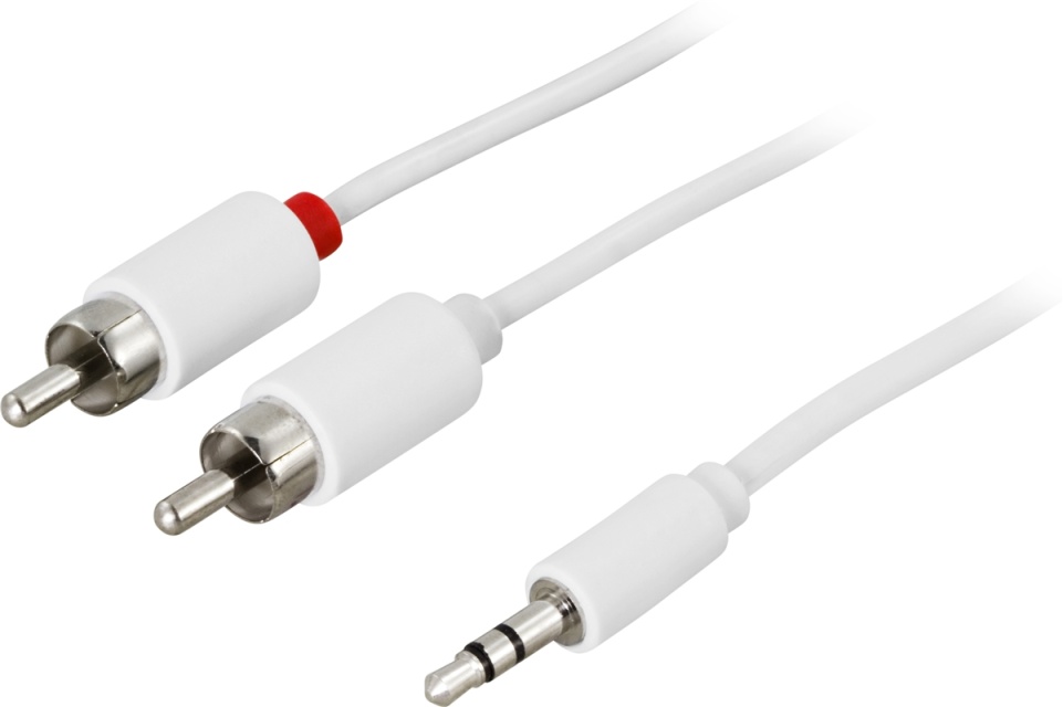 DELTACO Lydkabel, 3,5mm han - 2xRCA han 2m, hvid