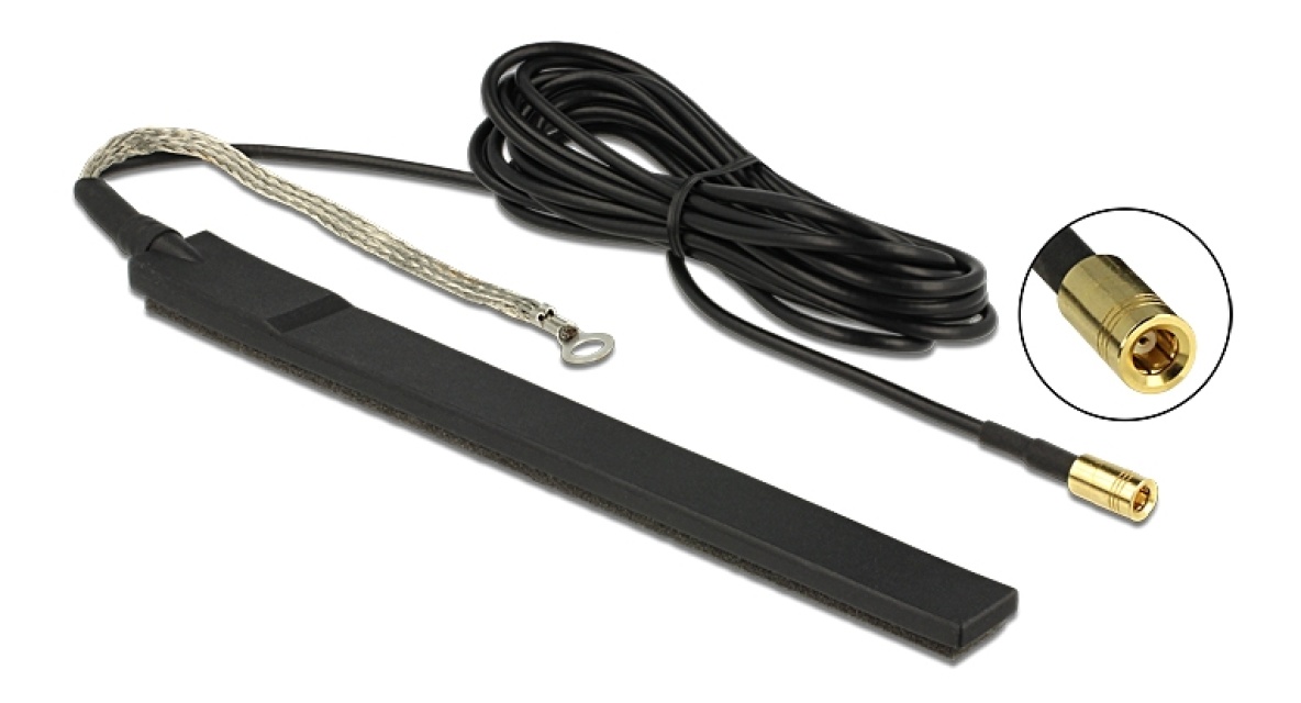 DeLOCK DAB+ antenna, active, SMBs male, 23 dBi, 3m, adhesive, black