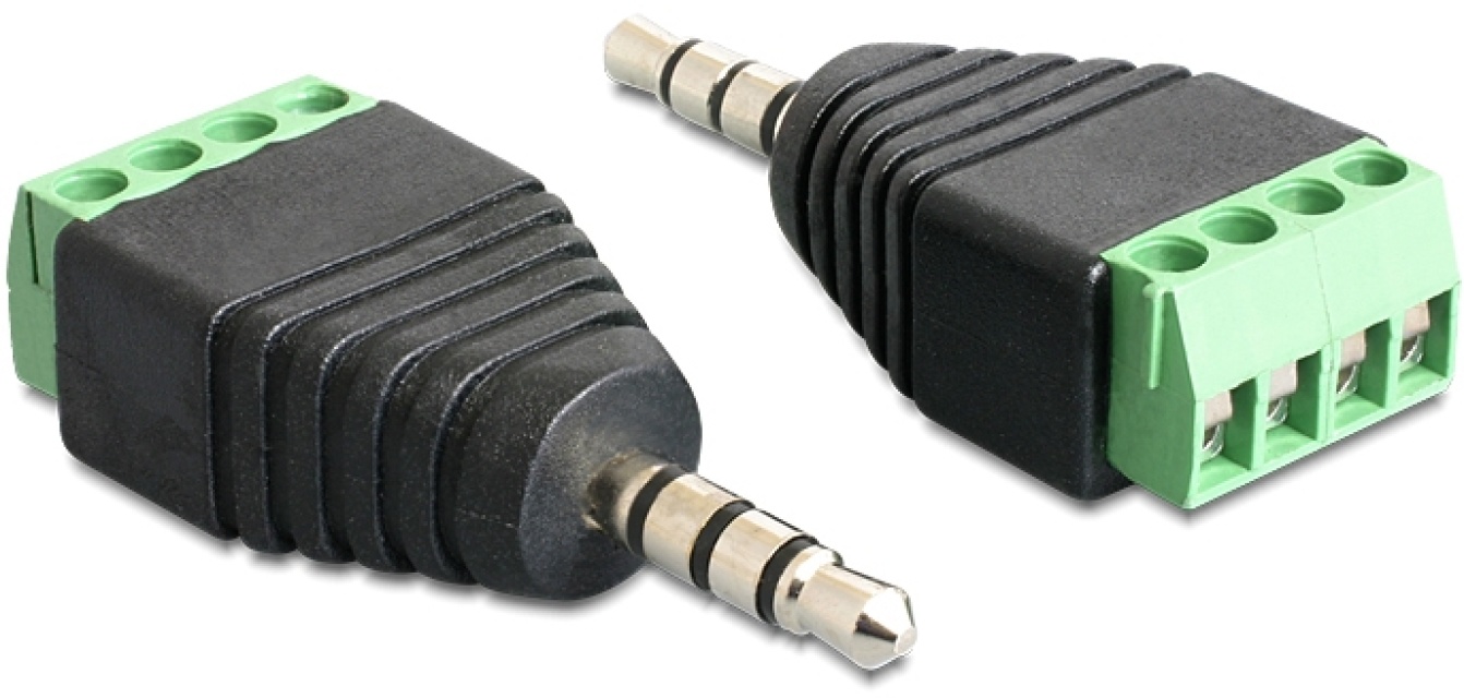 DeLOCK stereo adapter, 3,5mm stereo han til 4-pin terminalblock, sort/