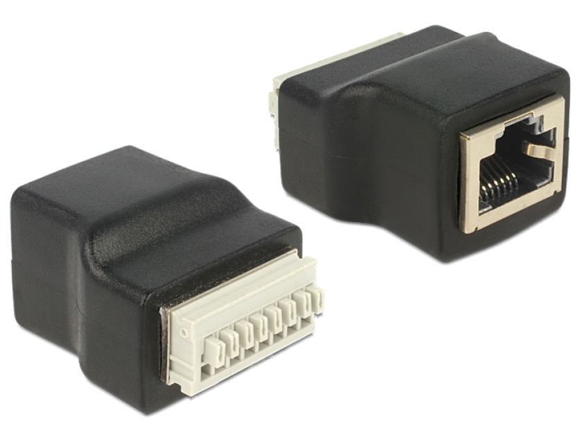 DeLOCK RJ45 terminalbloksadapter, skrueløs,  RJ45 hun, sort