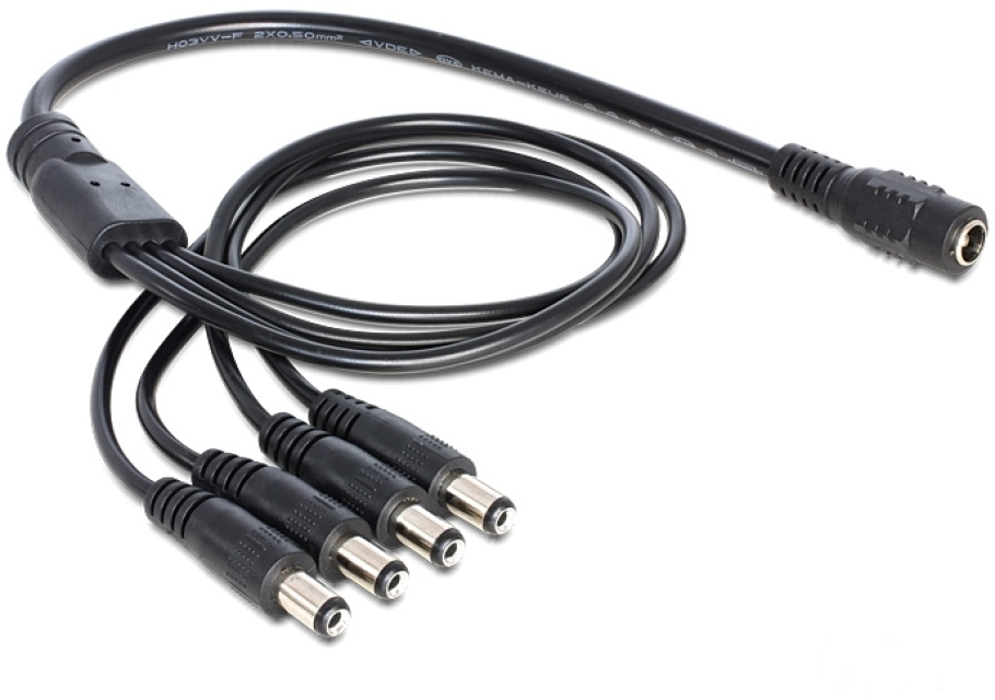 DeLOCK strømsplitter, en 5.5x2.1 mm 24V DC hun til fire 24V DC han, 0