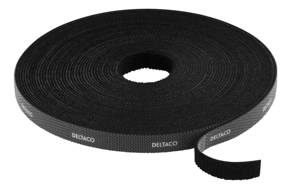 DELTACO Hook and loop fastener cable ties, width 9mm, 10m, black