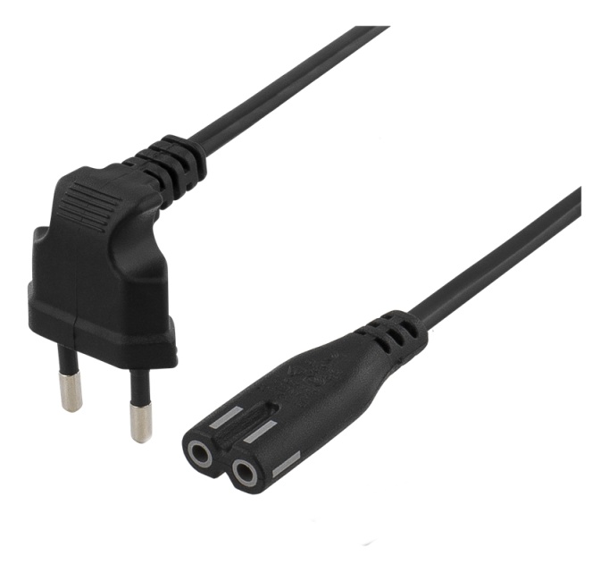 DELTACO power cable, angled CEE 7/16, straight IEC 60320 C7, 3m, black
