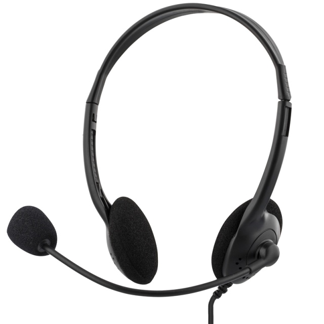 DELTACO Stereo Headset, microphone and volume control, 2x 3,5mm, black