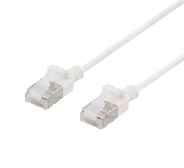 DELTACO U/FTP Cat6a patch cable, slim, 3,8mm in diameter, 0,3m, white