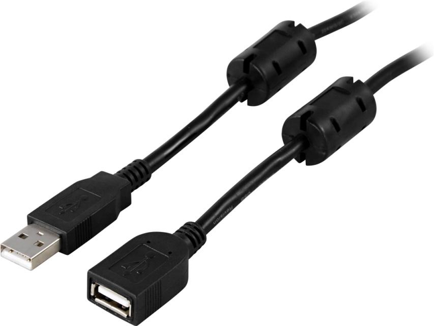DELTACO USB 2.0 kabel Typ A han - Typ A hun, ferritkerne, 2m, sort