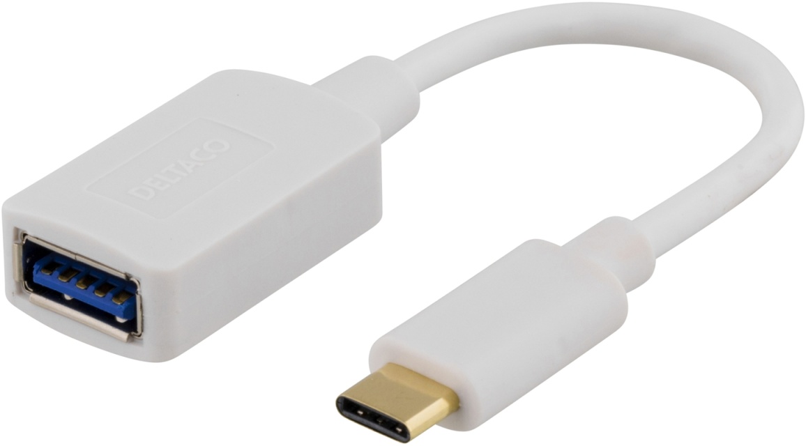 DELTACO USB-adapter, USB 3.1 type C male - type A female, Gen 1, white