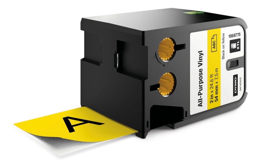 DYMO XTL All-Purpose Vinyl Labels, 54mm, black on yellow