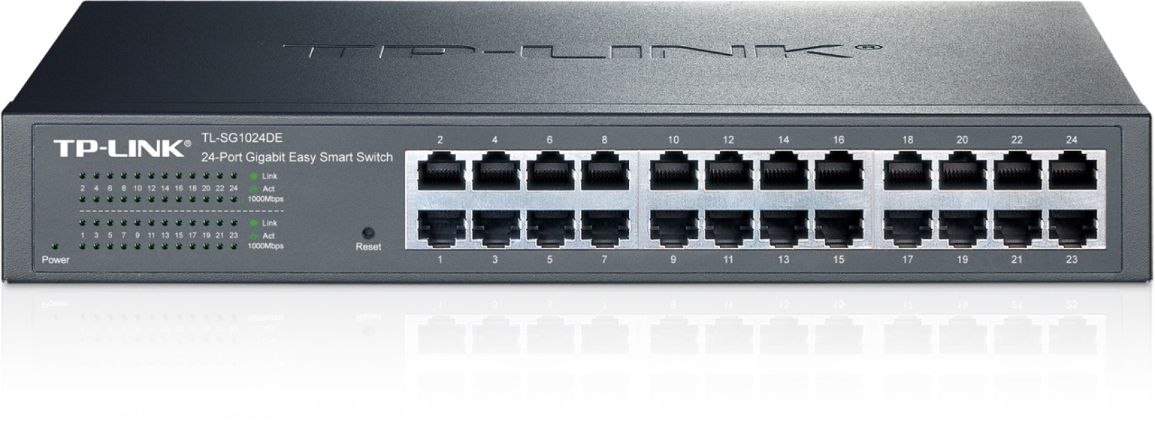 TP-LINK, netværksswitch, 24-ports 10/100/1000Mbps, RJ45, sort