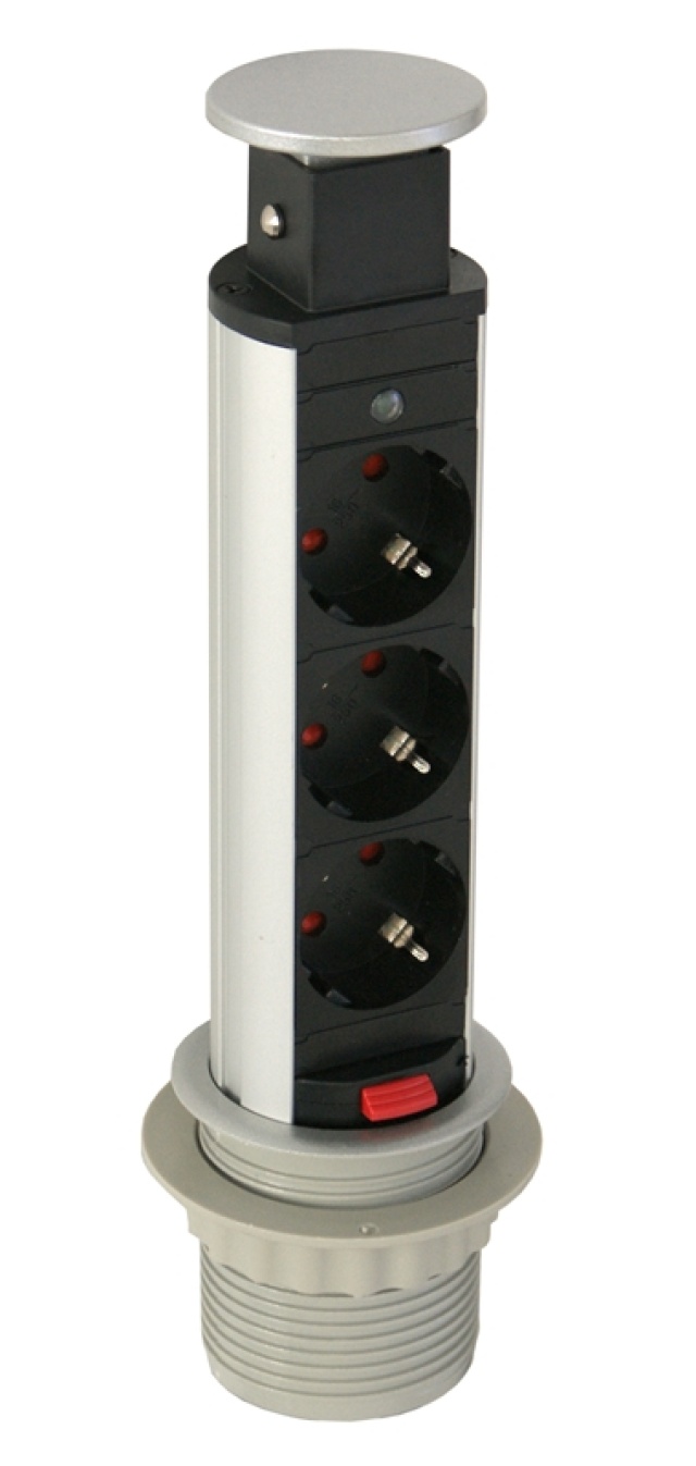 SmartLine PopUp stikdåse, 3xCEE 7/4, 1,5m kabel, sort/sølv