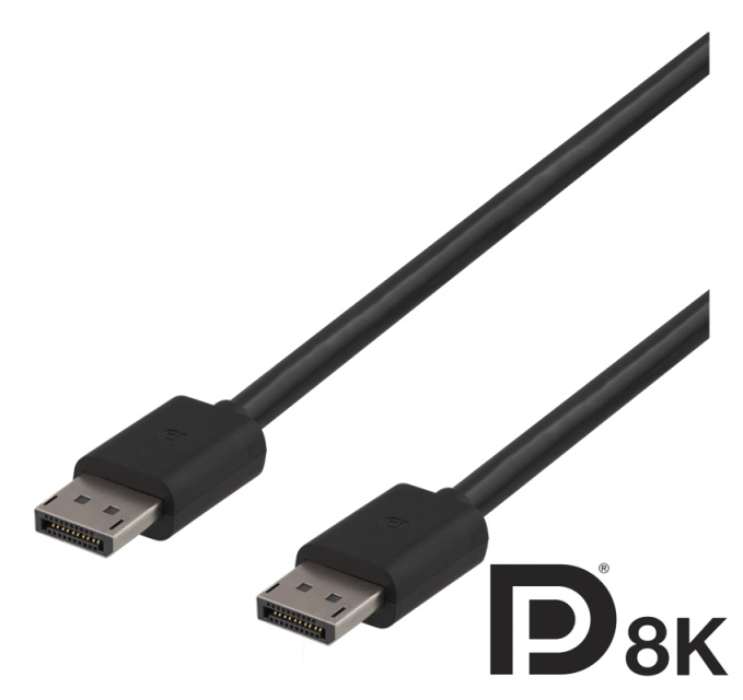 DELTACO DisplayPort kabel, DP 1.4, 7680x4320 i 60Hz, 2m, svart