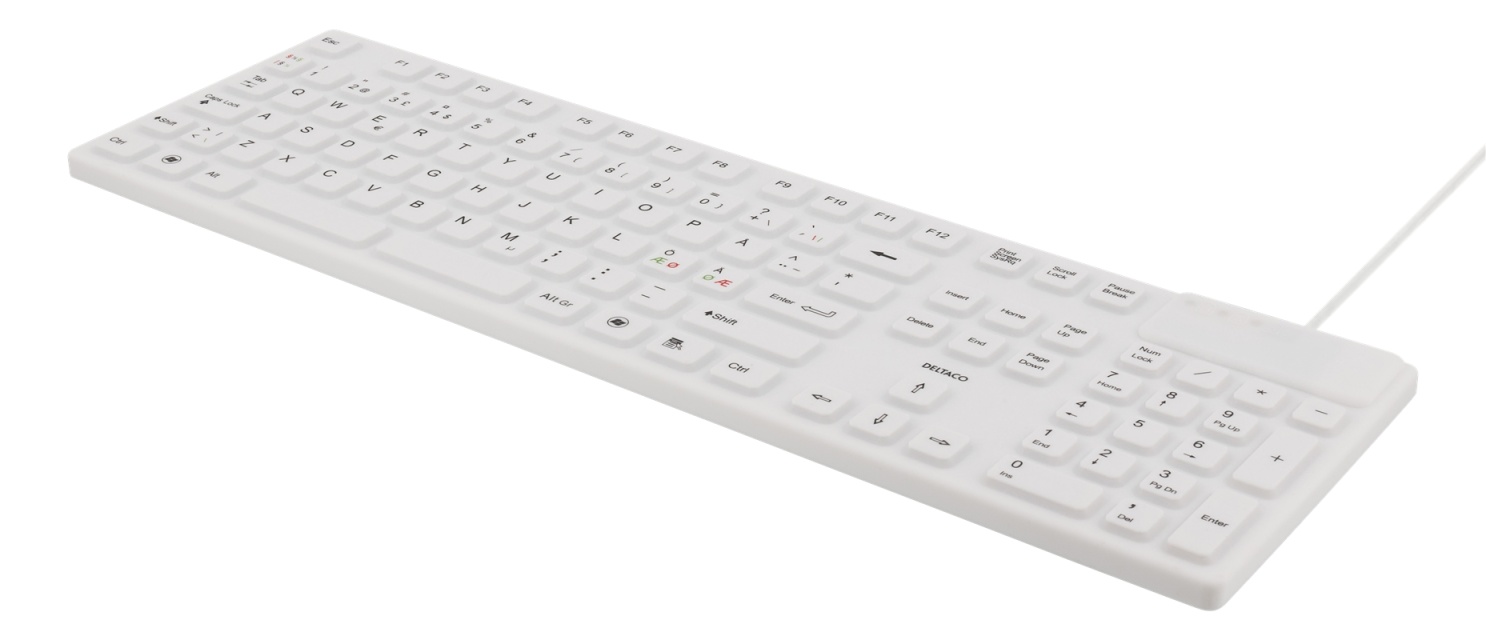 DELTACO rubberized keyboard, silicone, IP68, full size, 105 keys, whit