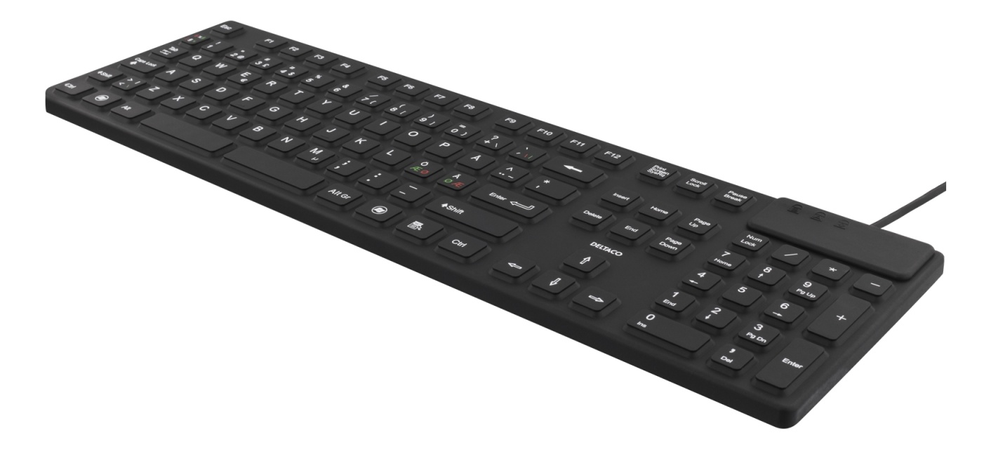 DELTACO rubberized keyboard, silicone, IP68, full size, 105 keys,black